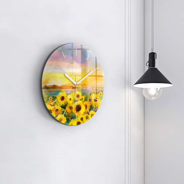 Orologio rotondo in vetro Campo di girasoli