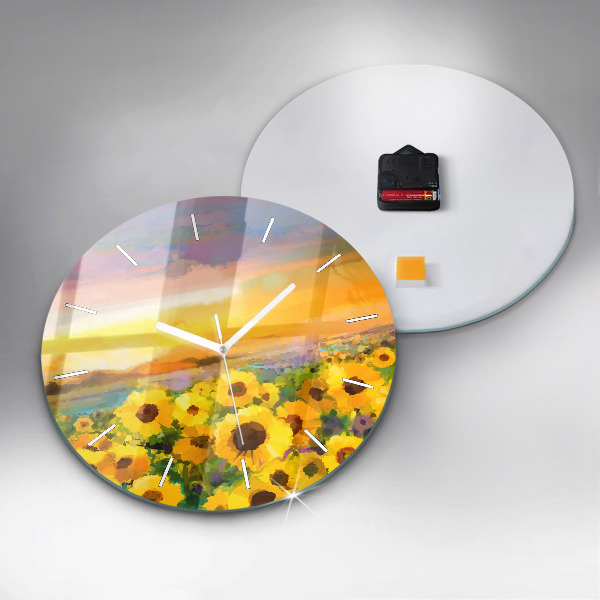 Orologio rotondo in vetro Campo di girasoli