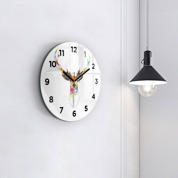 Orologio rotondo Testa di cervo colorata