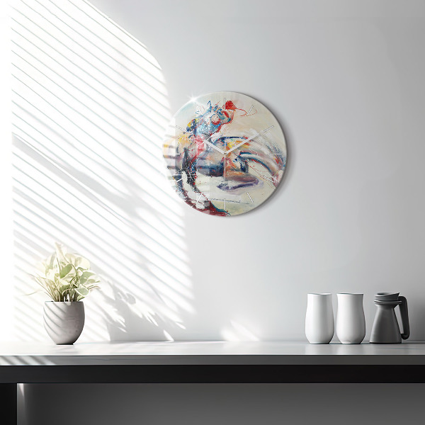 Orologio rotondo in vetro Illustrazione di cavalli al galoppo