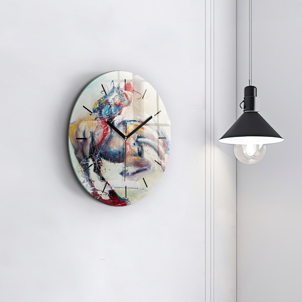 Orologio rotondo in vetro Illustrazione di cavalli al galoppo