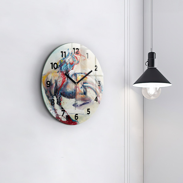 Orologio rotondo in vetro Illustrazione di cavalli al galoppo