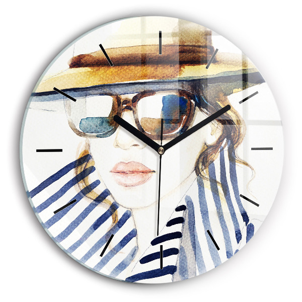 Orologio rotondo Faccia con occhiali e cappello