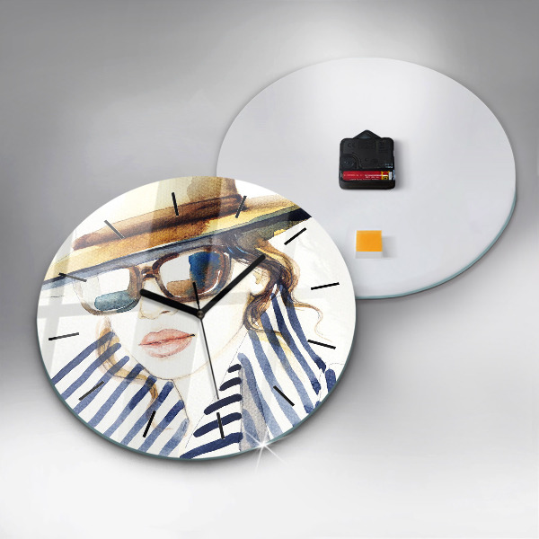 Orologio rotondo Faccia con occhiali e cappello