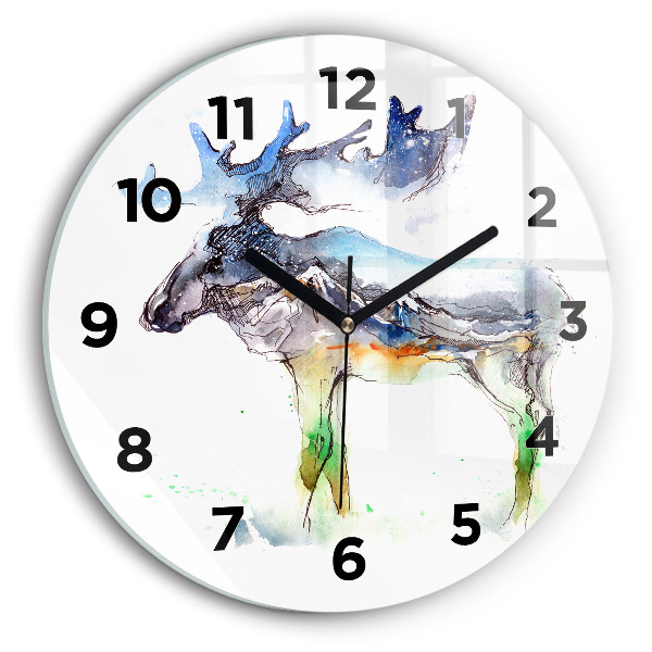 Orologio rotondo Paesaggio di alci e montagne