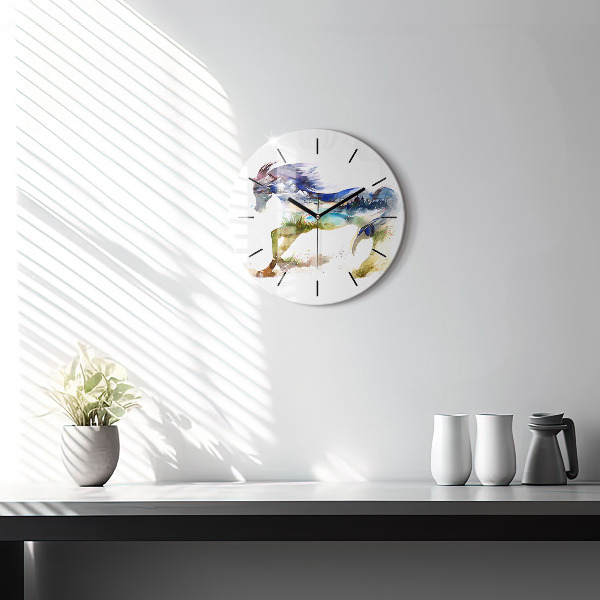 Orologio rotondo Montagne dipinte e cavallo