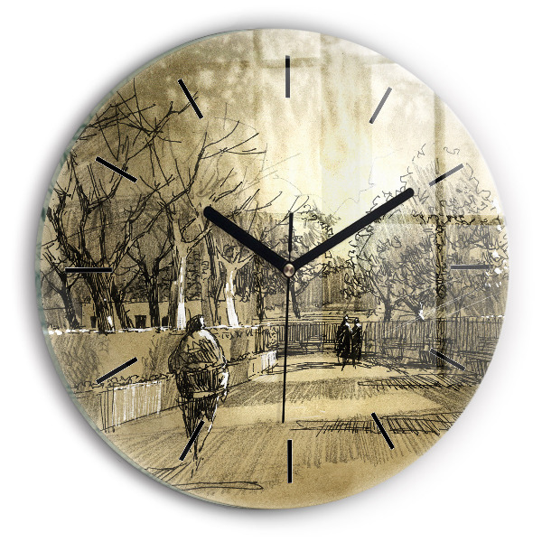 Orologio rotondo Parco e alberi in seppia