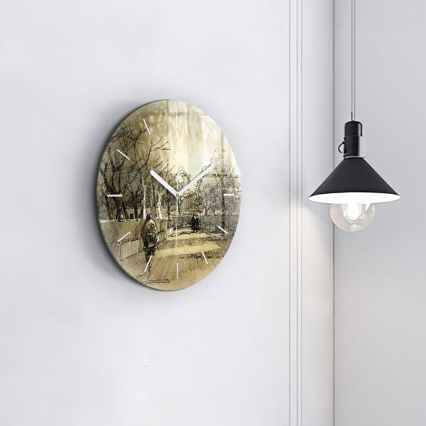Orologio rotondo Parco e alberi in seppia