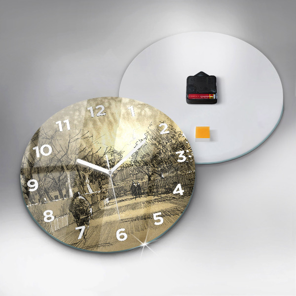 Orologio rotondo Parco e alberi in seppia