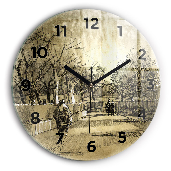 Orologio rotondo Parco e alberi in seppia
