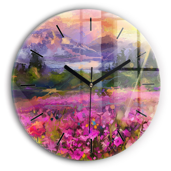 Orologio rotondo in vetro Paesaggio di natura e fiori