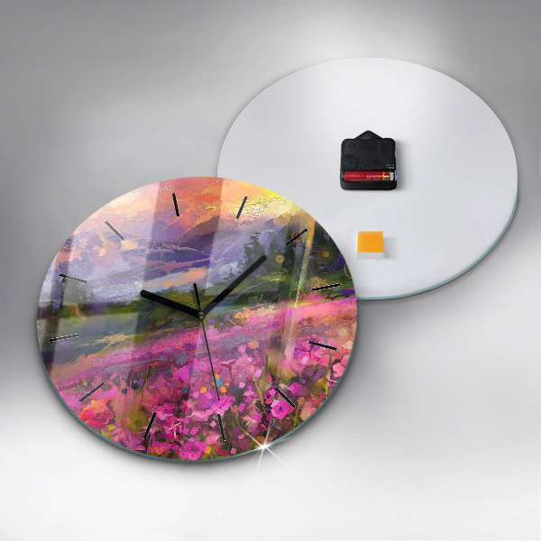 Orologio rotondo in vetro Paesaggio di natura e fiori