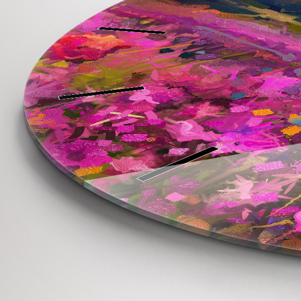 Orologio rotondo in vetro Paesaggio di natura e fiori