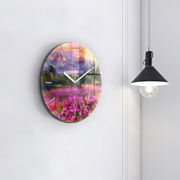 Orologio rotondo in vetro Paesaggio di natura e fiori