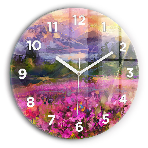 Orologio rotondo in vetro Paesaggio di natura e fiori