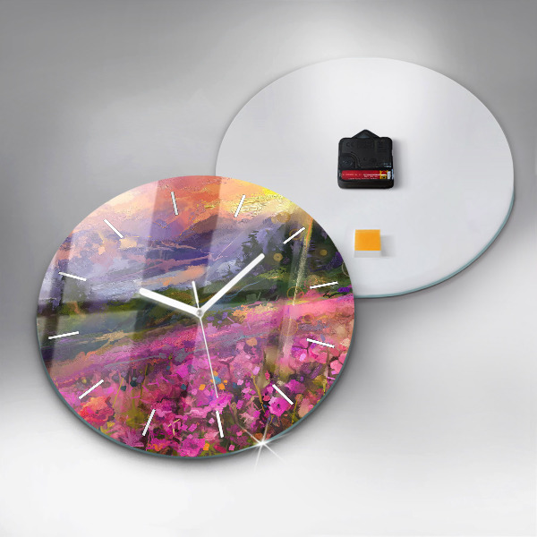 Orologio rotondo in vetro Paesaggio di natura e fiori