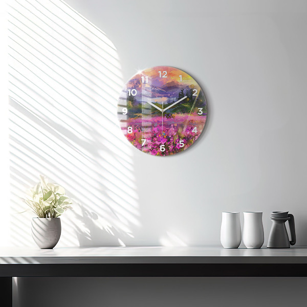 Orologio rotondo in vetro Paesaggio di natura e fiori