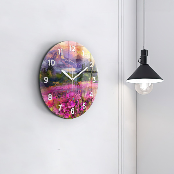 Orologio rotondo in vetro Paesaggio di natura e fiori