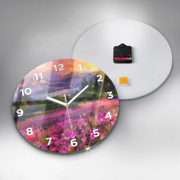 Orologio rotondo in vetro Paesaggio di natura e fiori