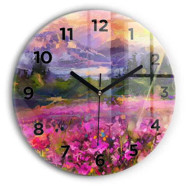 Orologio rotondo in vetro Paesaggio di natura e fiori