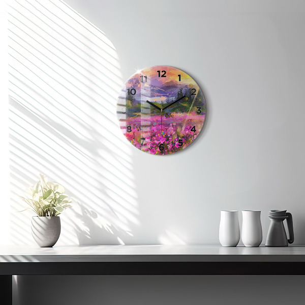 Orologio rotondo in vetro Paesaggio di natura e fiori