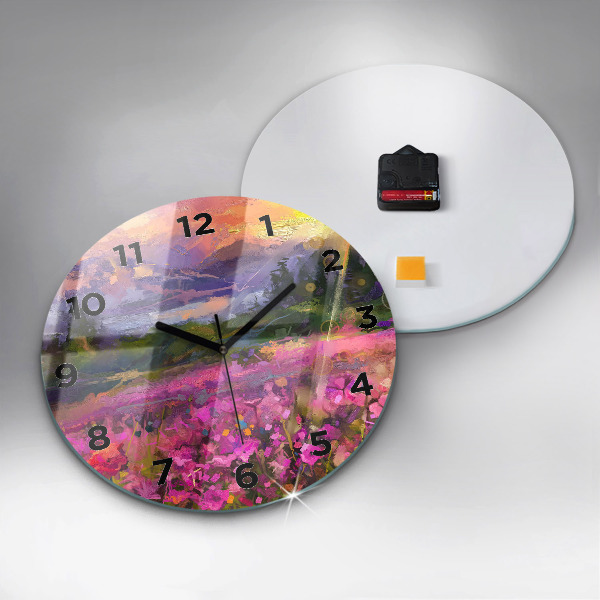 Orologio rotondo in vetro Paesaggio di natura e fiori