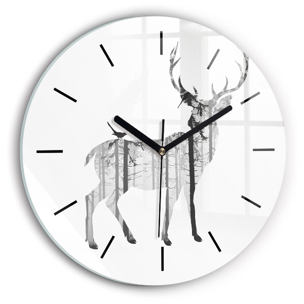 Orologio rotondo Silhouette di una foresta di cervi