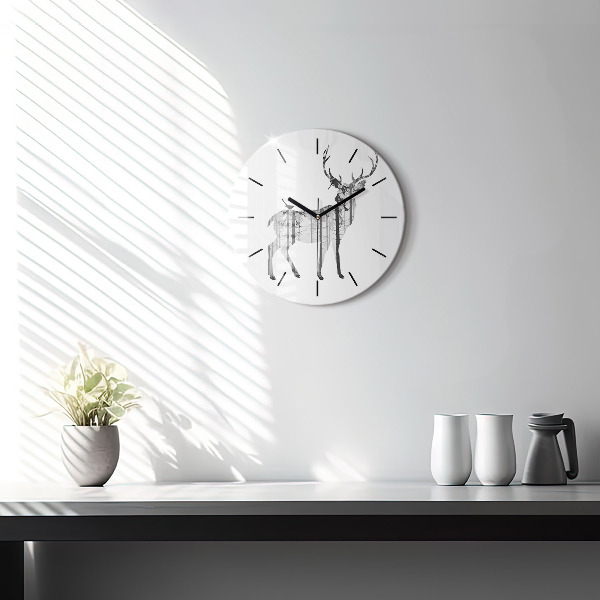 Orologio rotondo Silhouette di una foresta di cervi