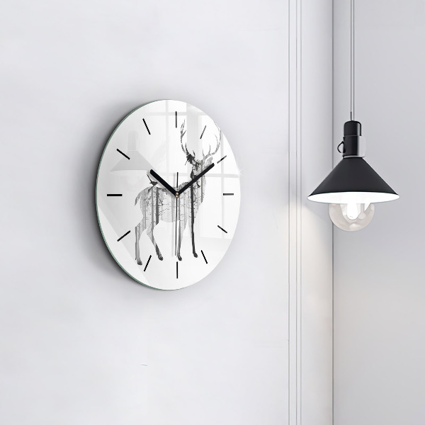 Orologio rotondo Silhouette di una foresta di cervi