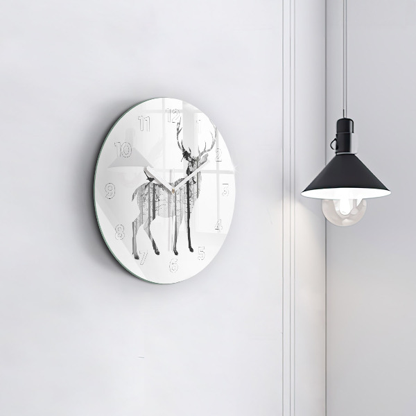 Orologio rotondo Silhouette di una foresta di cervi