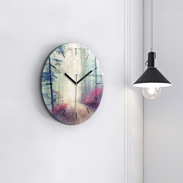 Orologio rotondo Strada autunnale Foresta Nebbia
