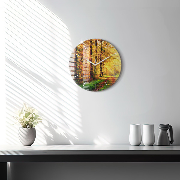 Orologio rotondo in vetro Paesaggio autunnale della foresta