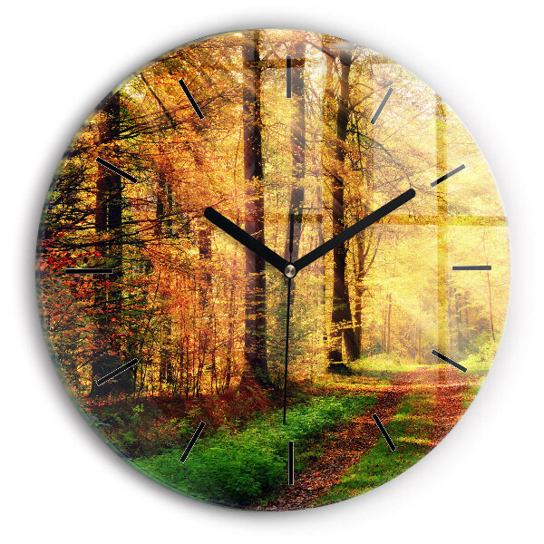 Orologio rotondo in vetro Paesaggio autunnale della foresta