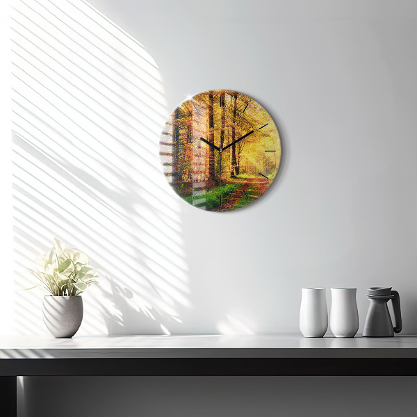 Orologio rotondo in vetro Paesaggio autunnale della foresta