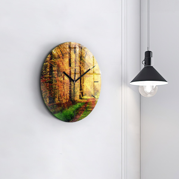 Orologio rotondo in vetro Paesaggio autunnale della foresta