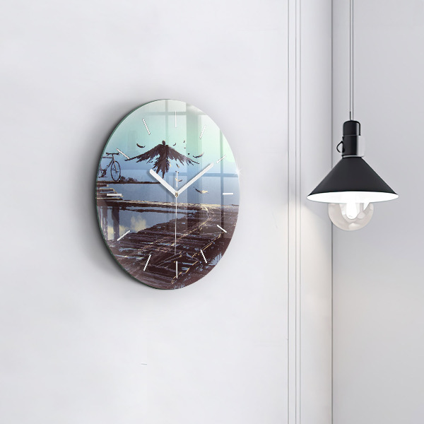 Orologio rotondo in vetro Angelo, Ponte e Bicicletta