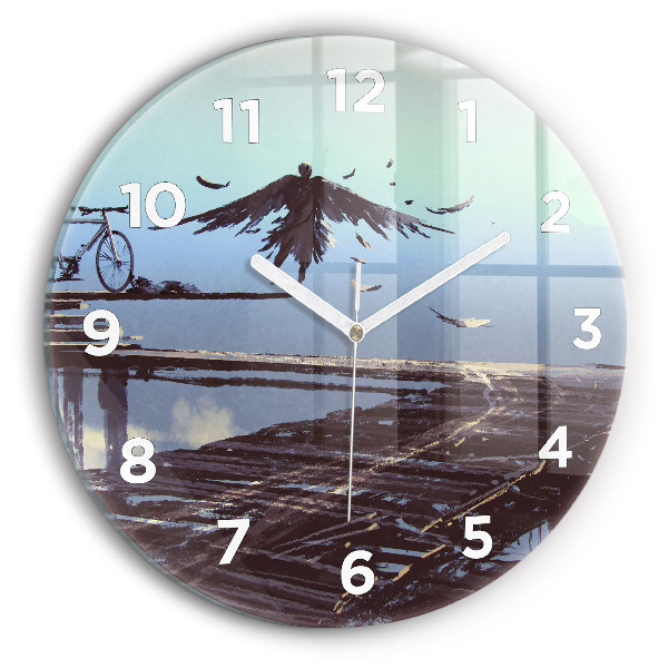 Orologio rotondo in vetro Angelo, Ponte e Bicicletta