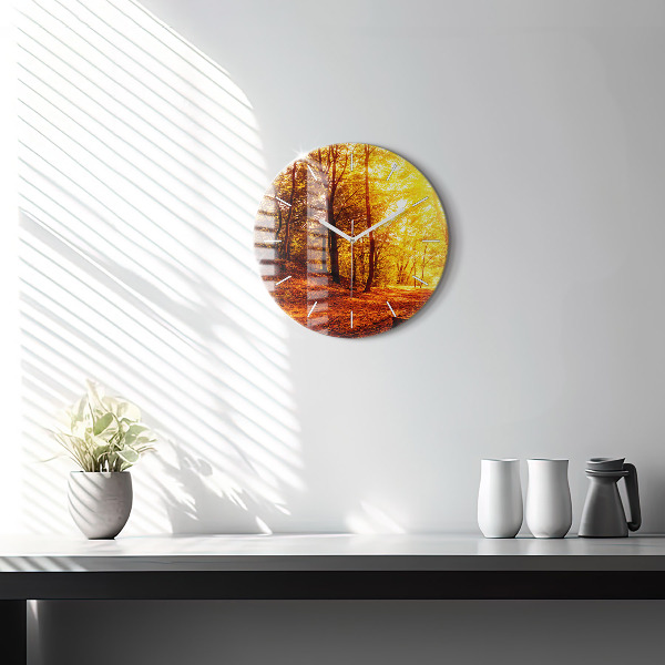Orologio rotondo in vetro Paesaggio forestale al sole