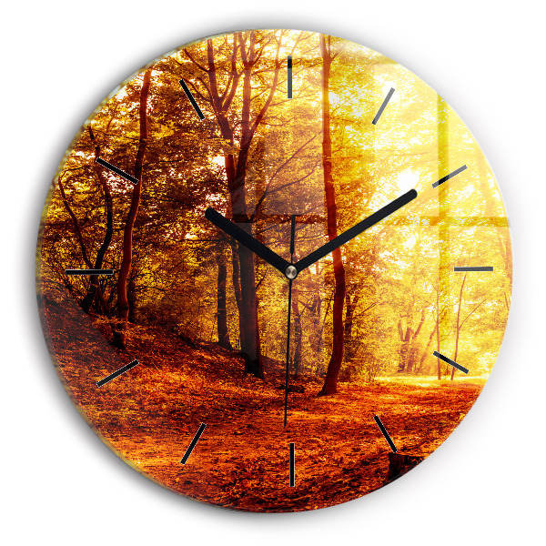 Orologio rotondo in vetro Paesaggio forestale al sole