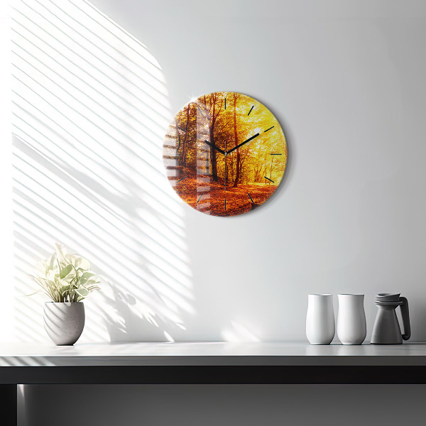 Orologio rotondo in vetro Paesaggio forestale al sole