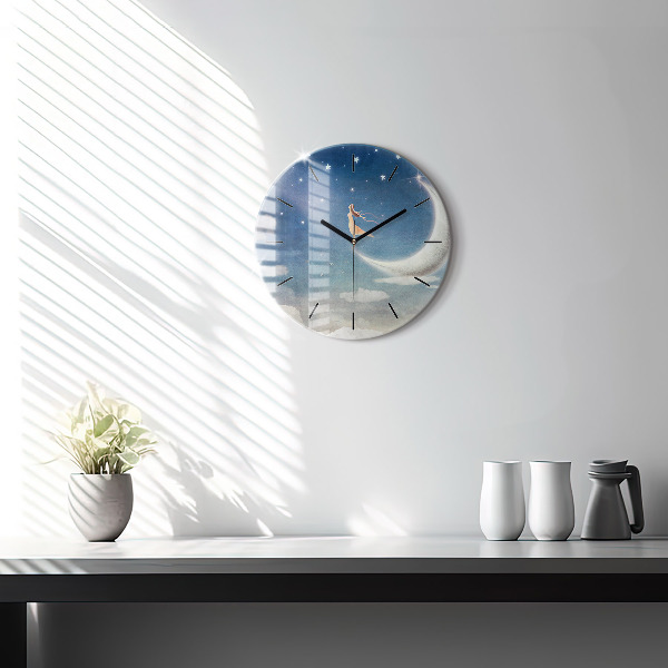 Orologio rotondo in vetro Ragazza sulla luna