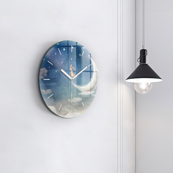 Orologio rotondo in vetro Ragazza sulla luna