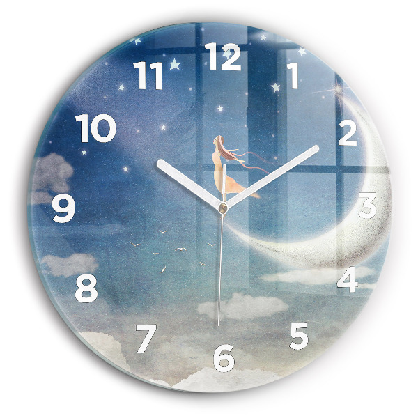 Orologio rotondo in vetro Ragazza sulla luna