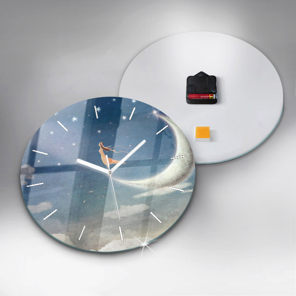 Orologio rotondo in vetro Ragazza sulla luna