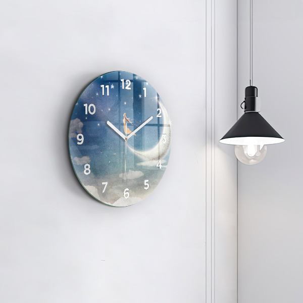 Orologio rotondo in vetro Ragazza sulla luna