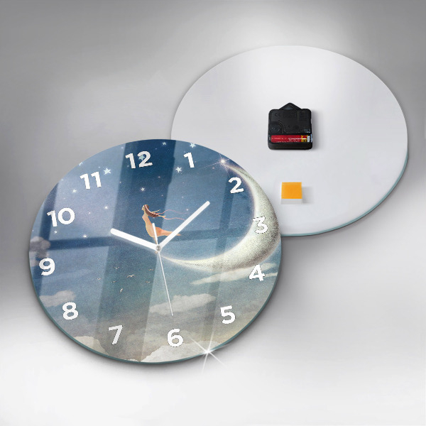 Orologio rotondo in vetro Ragazza sulla luna