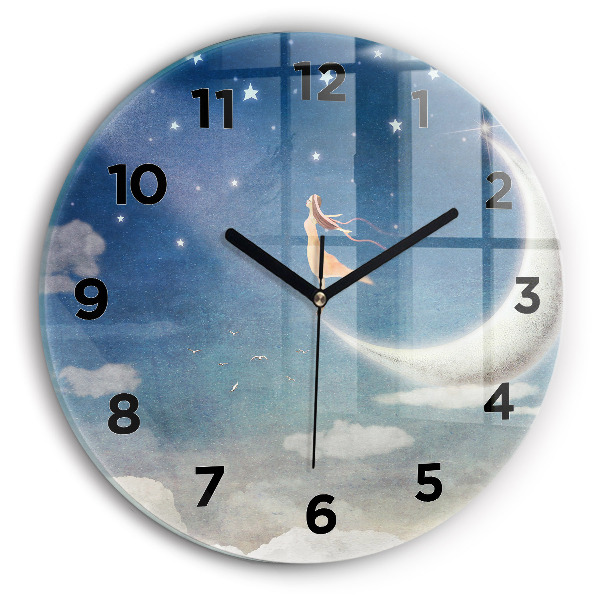 Orologio rotondo in vetro Ragazza sulla luna