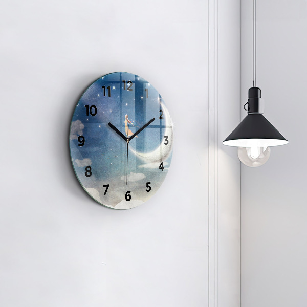 Orologio rotondo in vetro Ragazza sulla luna