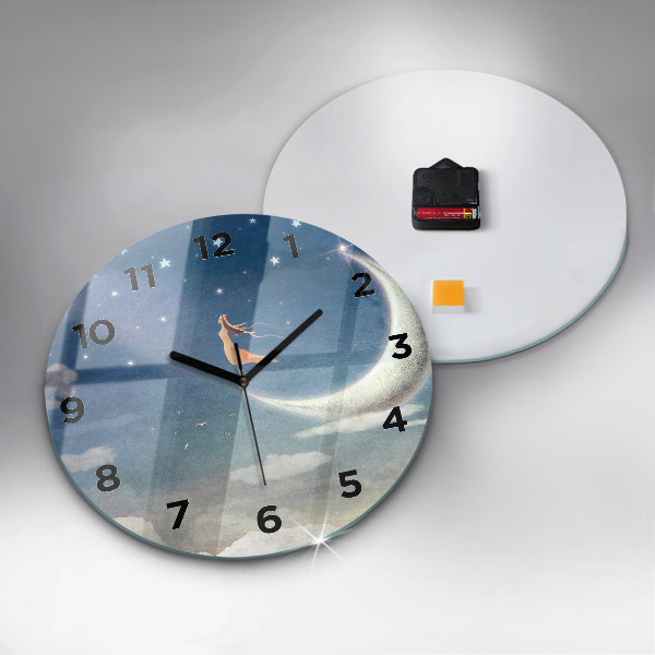 Orologio rotondo in vetro Ragazza sulla luna