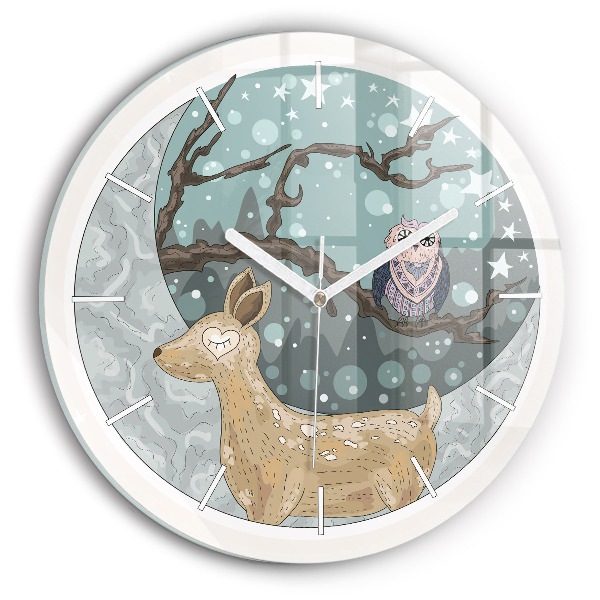 Orologio rotondo in vetro Animali notturni e la luna
